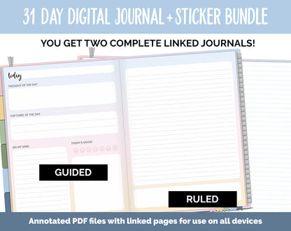 31 Day Digital Journal + Sticker Bundle | Sunrise Theme