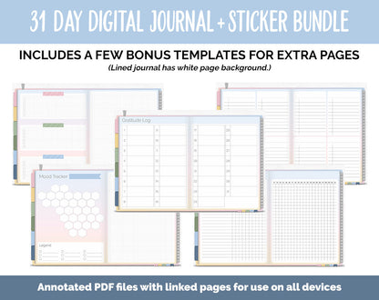 31 Day Digital Journal + Sticker Bundle | Sunrise Theme