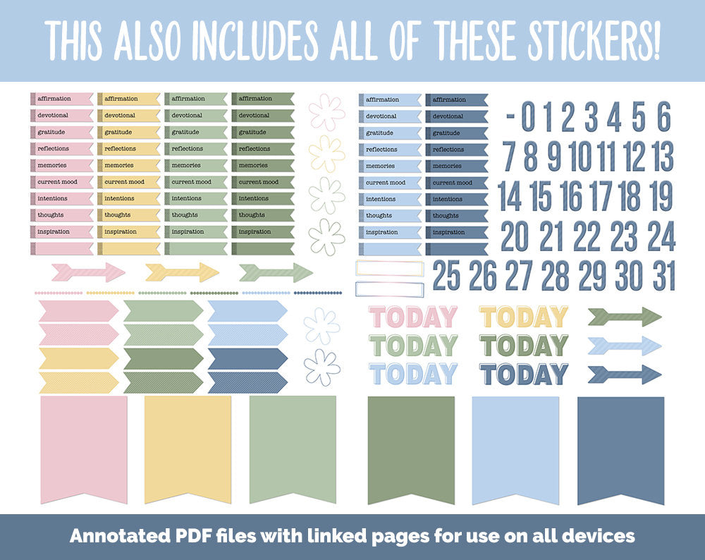 31 Day Digital Journal + Sticker Bundle | Sunrise Theme