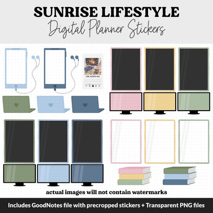 Sunrise Lifestyle Add-On Digital Stickers | GoodNotes & iPad | TV, Playlist, Travel, Reading, Work, Groceries