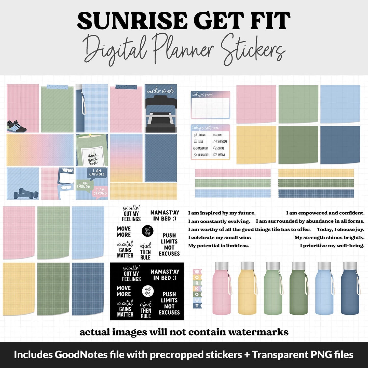 Get Fit Sunrise Digital Stickers | GoodNotes & iPad | Fitness, Health, Self-Care, Workout