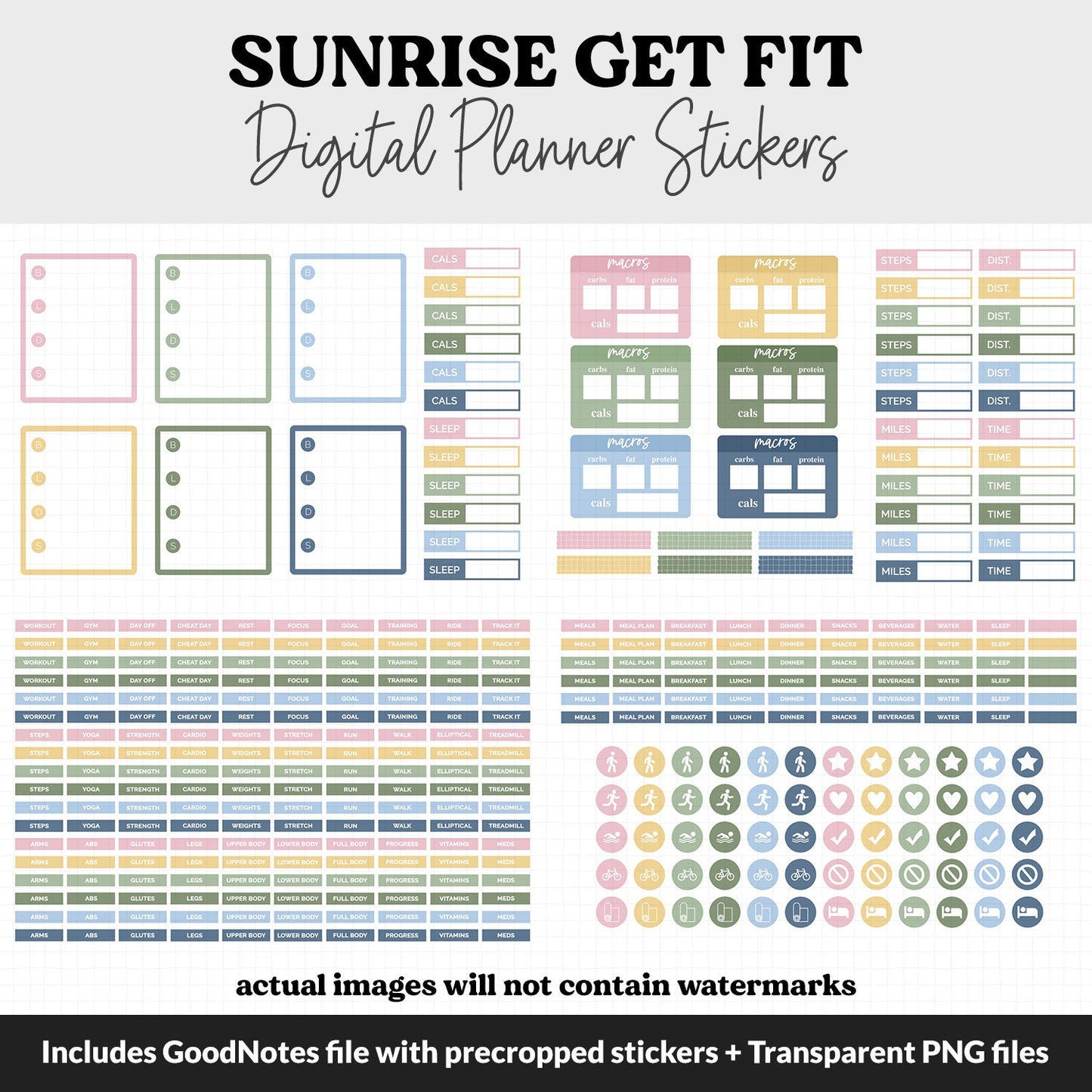 Get Fit Sunrise Digital Stickers | GoodNotes & iPad | Fitness, Health, Self-Care, Workout