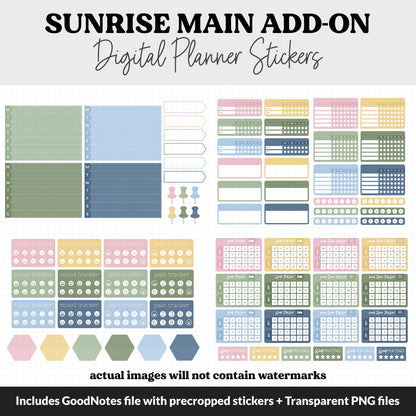 Sunrise Add-On Digital Stickers | GoodNotes & iPad | Trackers, Budget, Meal Planning, Health, Habits