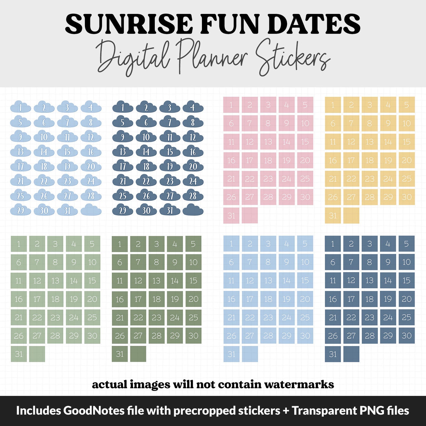 Sunrise Fun Calendar Date Digital Stickers | GoodNotes, iPad and Android
