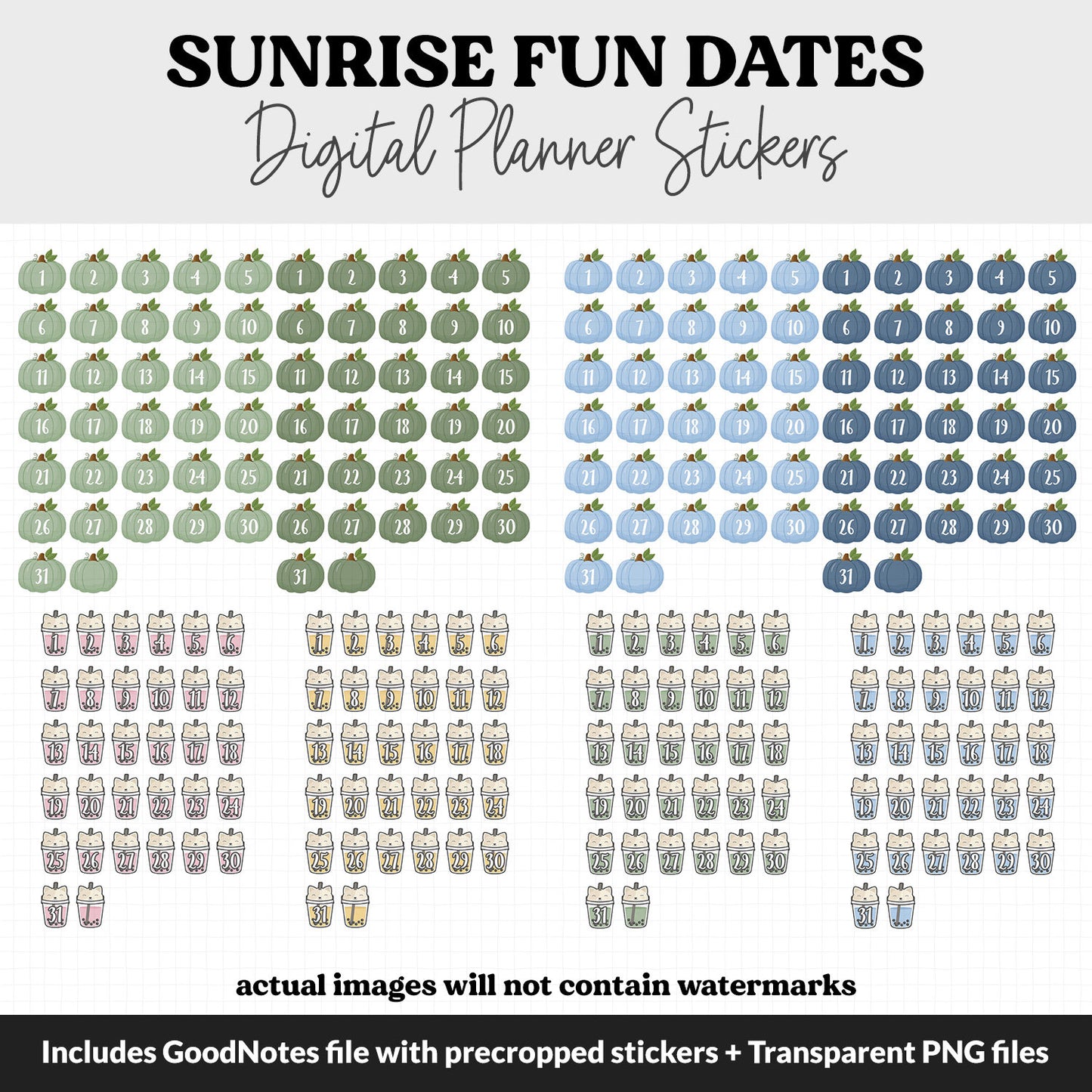 Sunrise Fun Calendar Date Digital Stickers | GoodNotes, iPad and Android