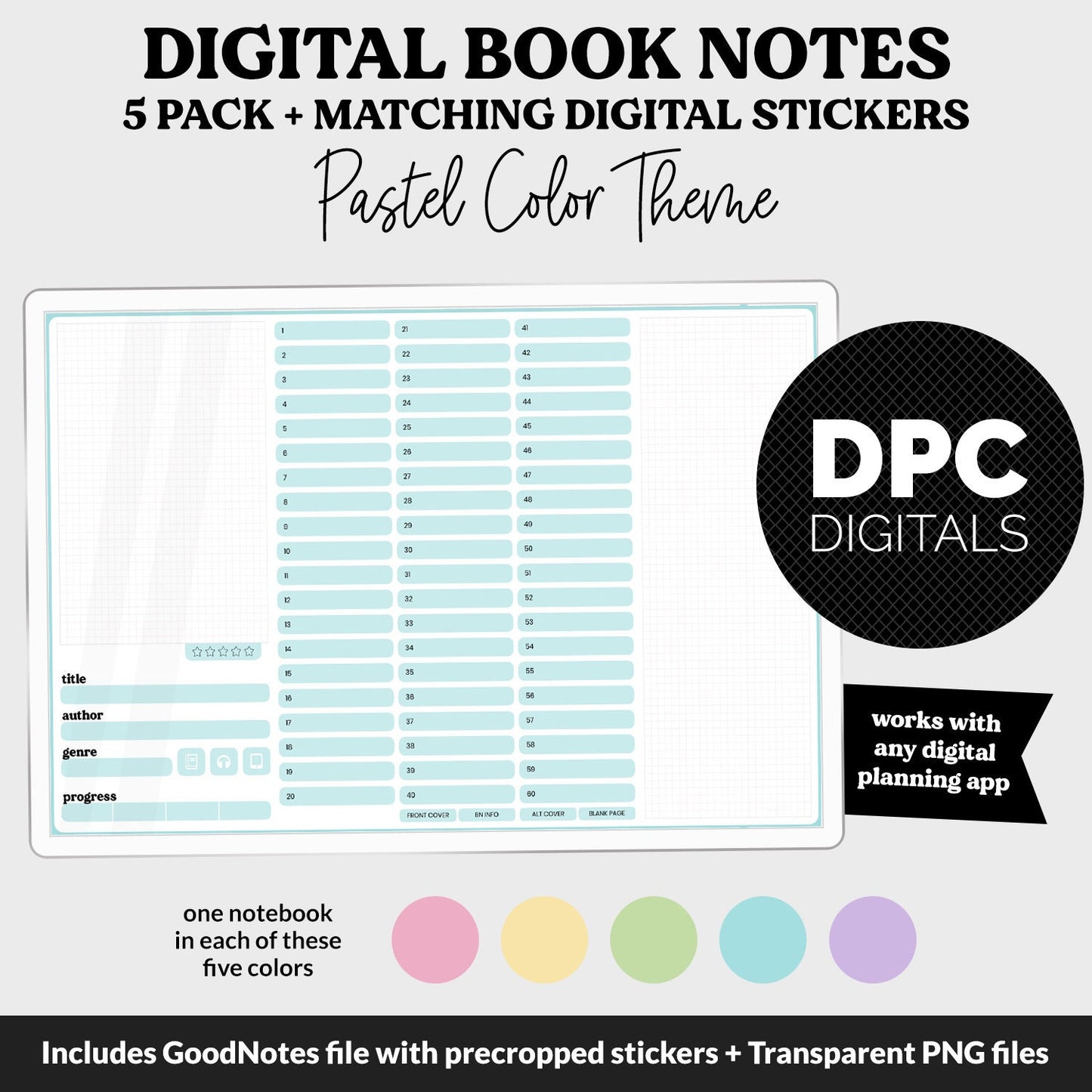 Digital Book Notes Journal Notebook | Pastel | GoodNotes, iPad & Android