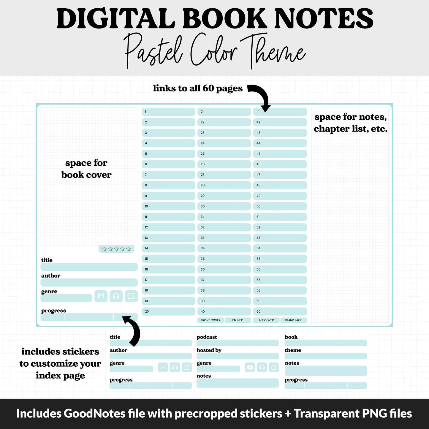 Digital Book Notes Journal Notebook | Pastel | GoodNotes, iPad & Android