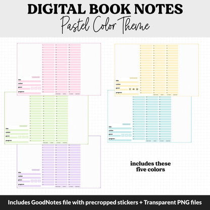 Digital Book Notes Journal Notebook | Pastel | GoodNotes, iPad & Android