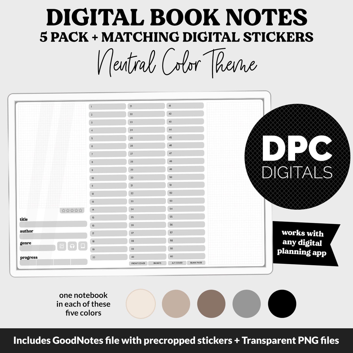 Digital Book Notes Journal Notebook | Neutral | GoodNotes, iPad & Android