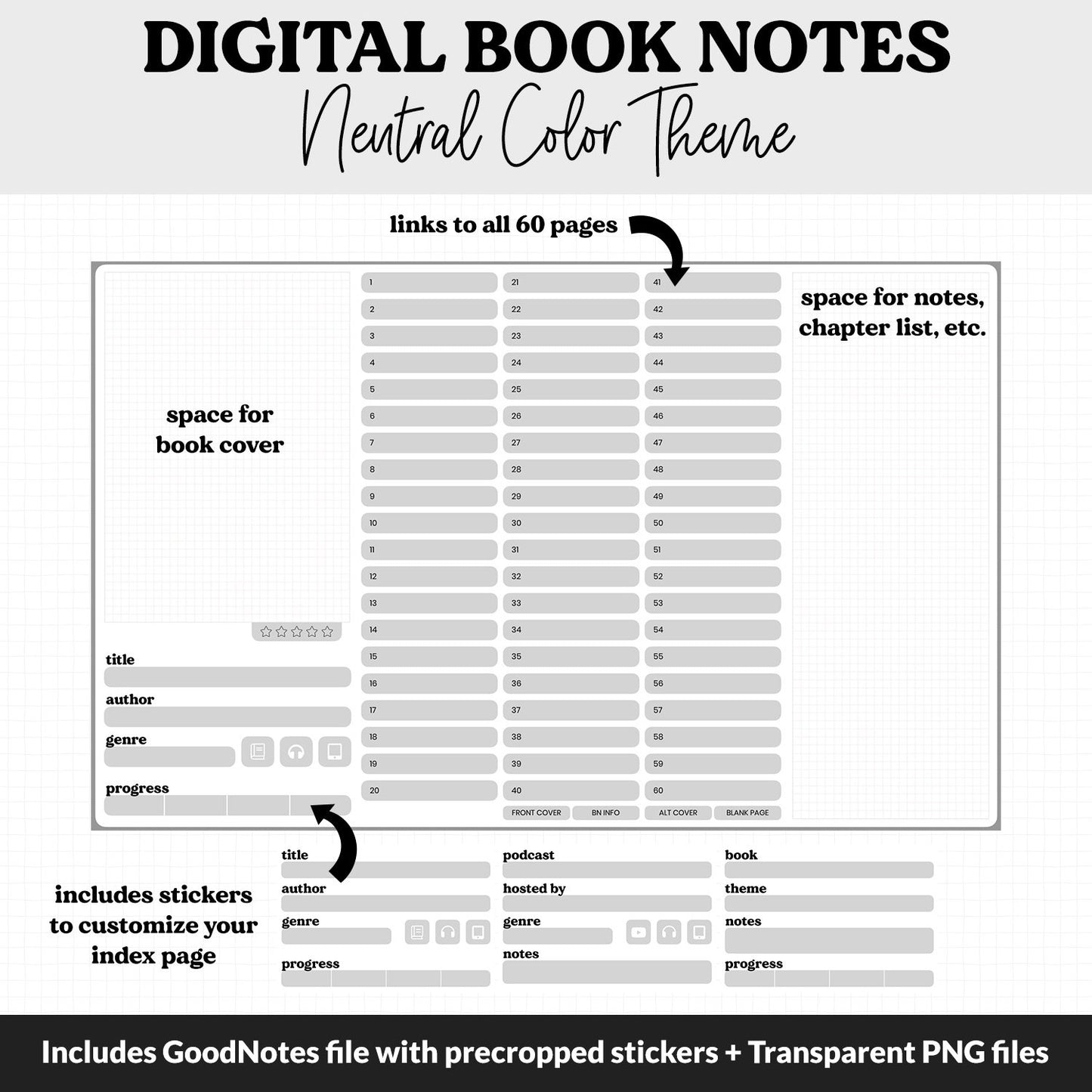 Digital Book Notes Journal Notebook | Neutral | GoodNotes, iPad & Android