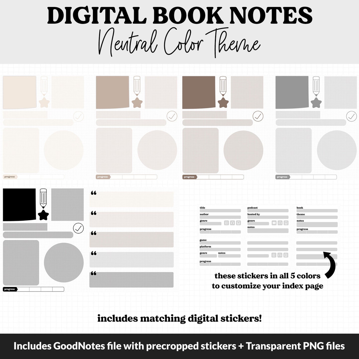 Digital Book Notes Journal Notebook | Neutral | GoodNotes, iPad & Android