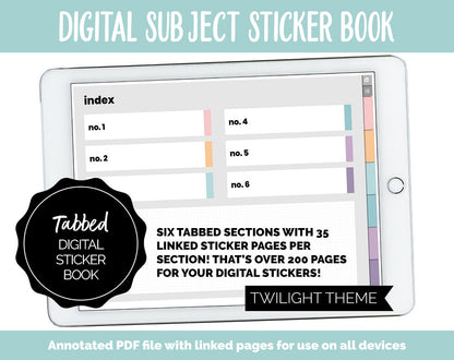 Blank Subject Digital Sticker Books | Twilight Theme | Goodnotes, iPad & Android