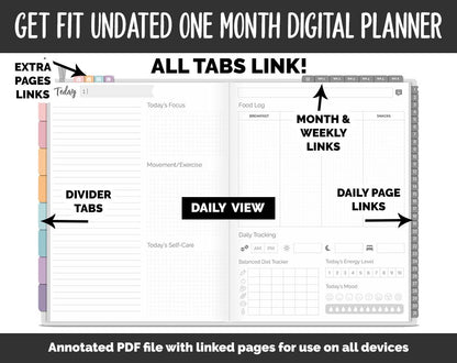 Undated Get Fit One Month Digital Planner | Twilight Theme | GoodNotes, iPad & Android | Fitness, Self-Care, Health, Workout