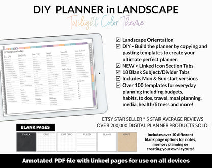 DIY Landscape Digital Planner | Twilight Theme | Goodnotes, iPad & Android | Notebook