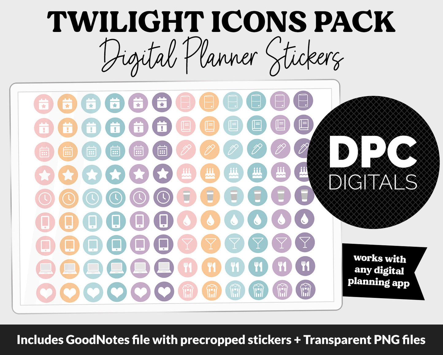 Twilight Icons Digital Planner Stickers | GoodNotes, iPad and Android | Icons, Life, Weather, Everyday