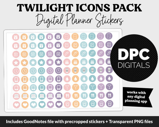 Twilight Icons Digital Planner Stickers | GoodNotes, iPad and Android | Icons, Life, Weather, Everyday