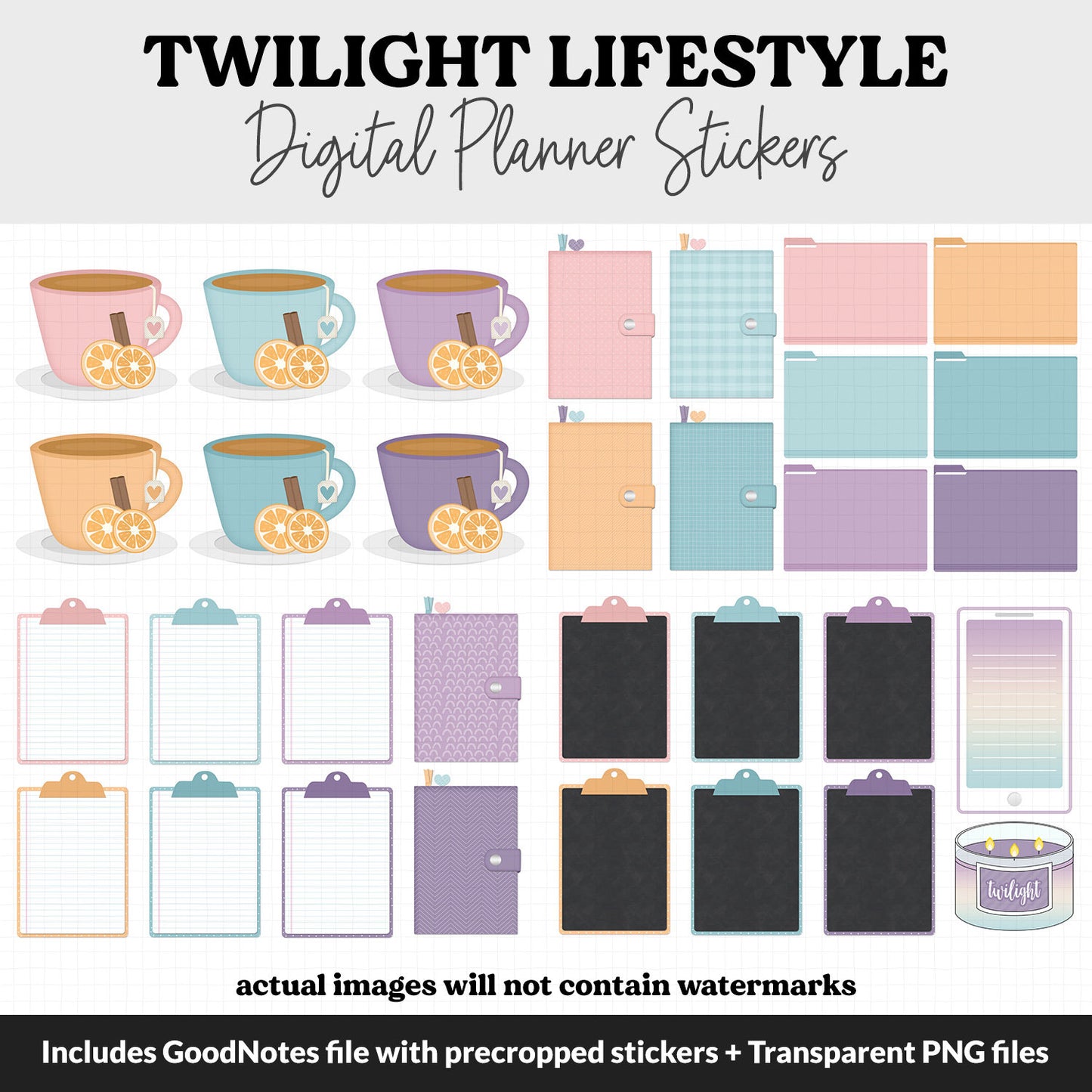 Twilight Lifestyle Add-On Digital Stickers | GoodNotes & iPad | TV, Playlist, Travel, Reading, Work, Groceries