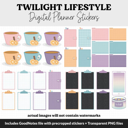 Twilight Lifestyle Add-On Digital Stickers | GoodNotes & iPad | TV, Playlist, Travel, Reading, Work, Groceries
