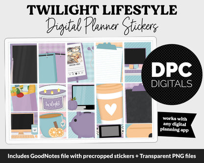 Twilight Lifestyle Add-On Digital Stickers | GoodNotes & iPad | TV, Playlist, Travel, Reading, Work, Groceries