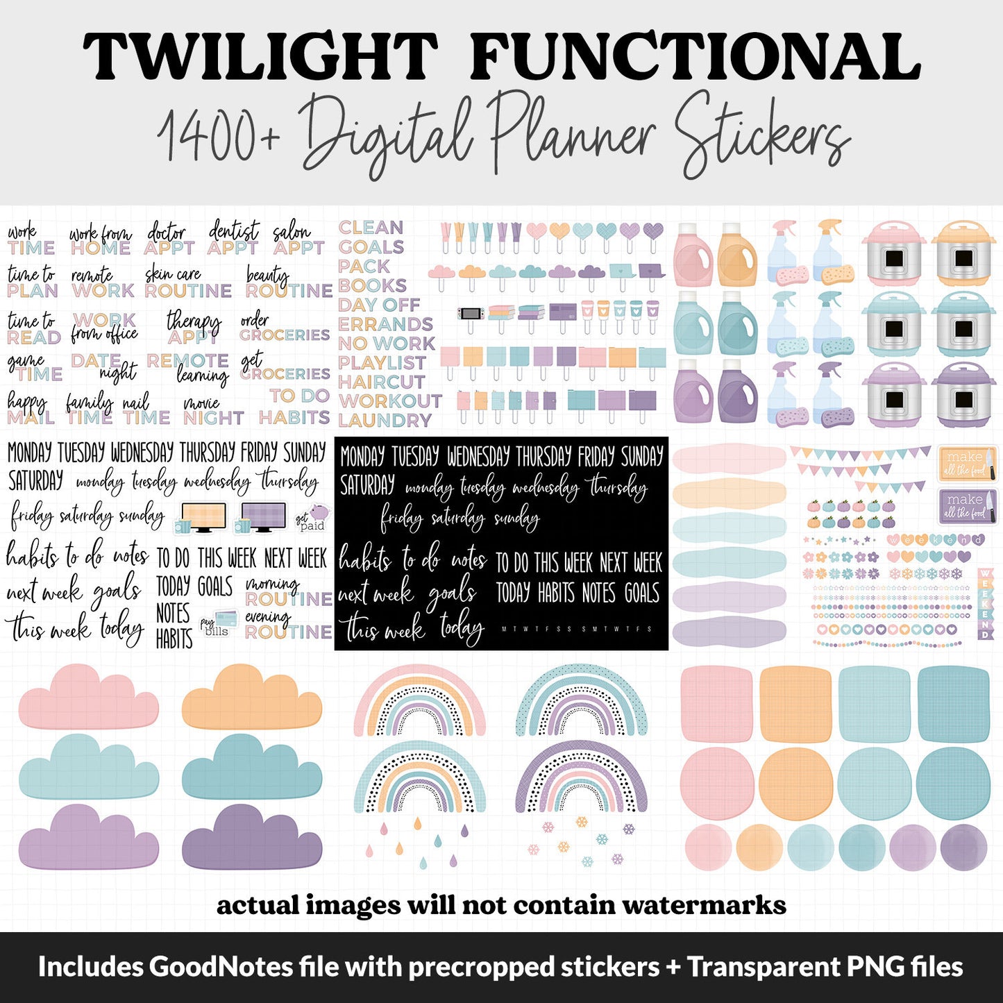 Twilight Functional Digital Sticker Set | GoodNotes, iPad & Android | Papers, Sticky Notes, Chores, Work, Adulting, Tasks, Dates