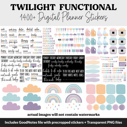 Twilight Functional Digital Sticker Set | GoodNotes, iPad & Android | Papers, Sticky Notes, Chores, Work, Adulting, Tasks, Dates