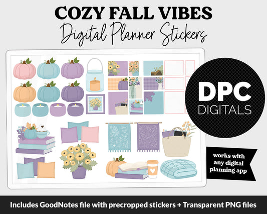 Cozy Fall Vibes Digital Planner Stickers | GoodNotes, iPad and Android | October, Pumpkins, Autumn, Leaves, Hygge