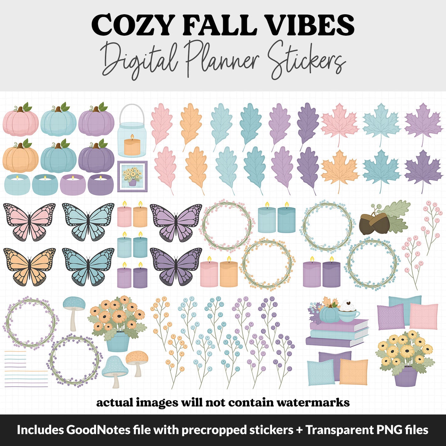 Cozy Fall Vibes Digital Planner Stickers | GoodNotes, iPad and Android | October, Pumpkins, Autumn, Leaves, Hygge