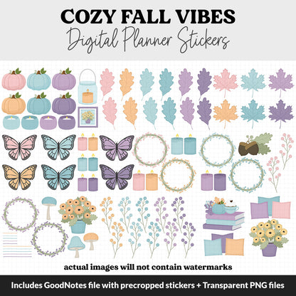 Cozy Fall Vibes Digital Planner Stickers | GoodNotes, iPad and Android | October, Pumpkins, Autumn, Leaves, Hygge