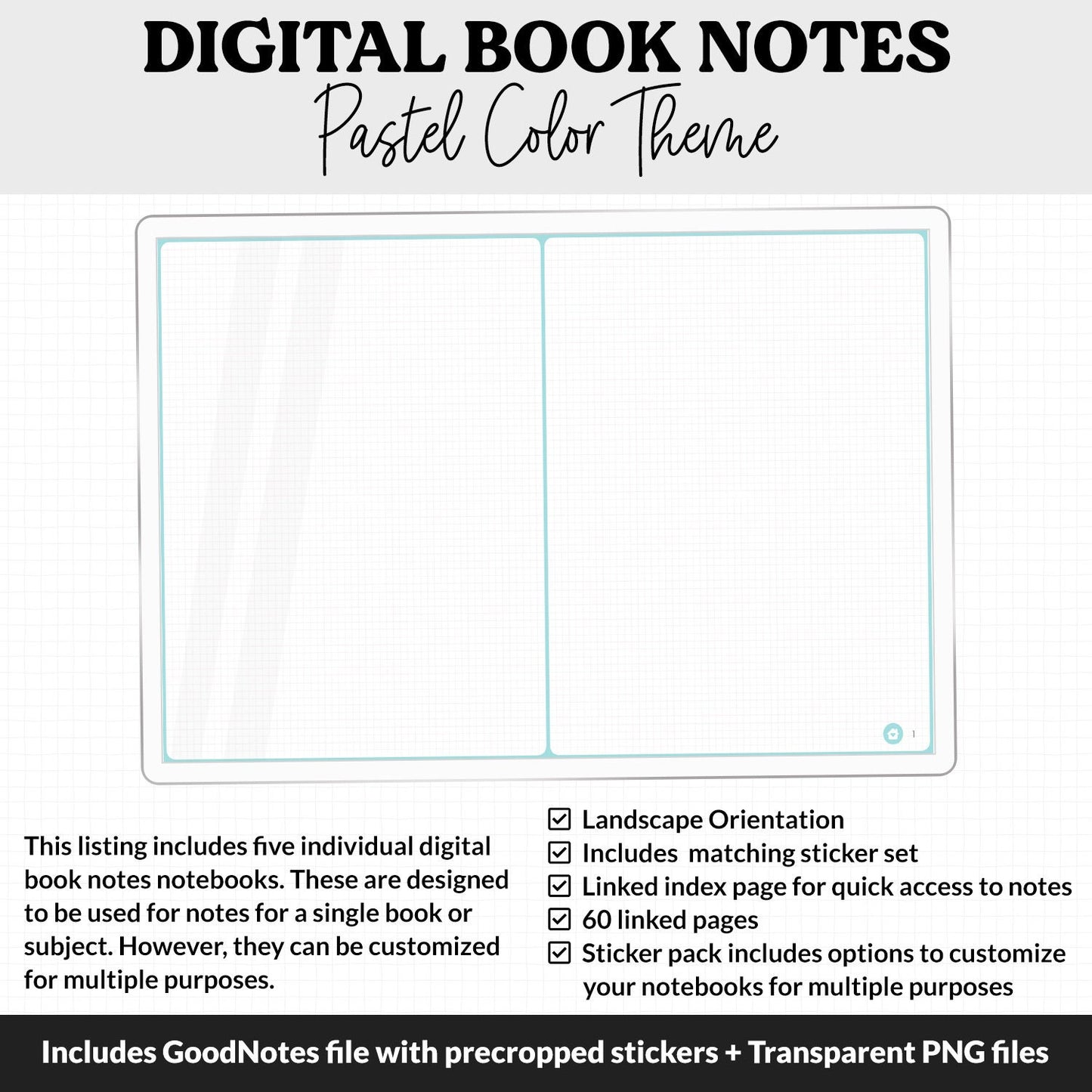 Digital Book Notes Journal Notebook | Pastel | GoodNotes, iPad & Android