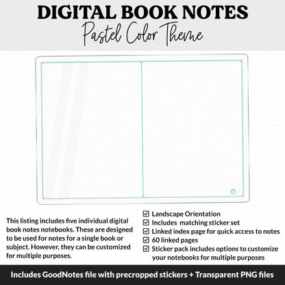 Digital Book Notes Journal Notebook | Pastel | GoodNotes, iPad & Android