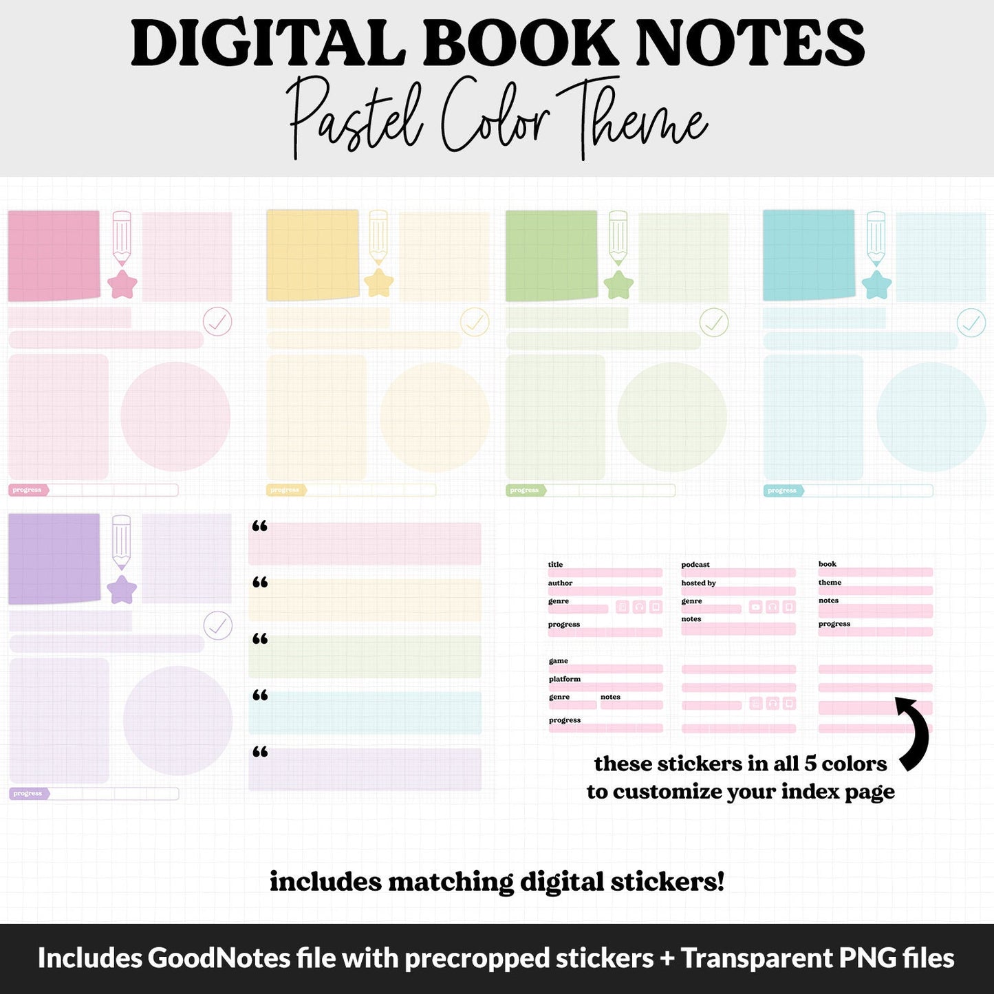 Digital Book Notes Journal Notebook | Pastel | GoodNotes, iPad & Android