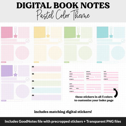 Digital Book Notes Journal Notebook | Pastel | GoodNotes, iPad & Android