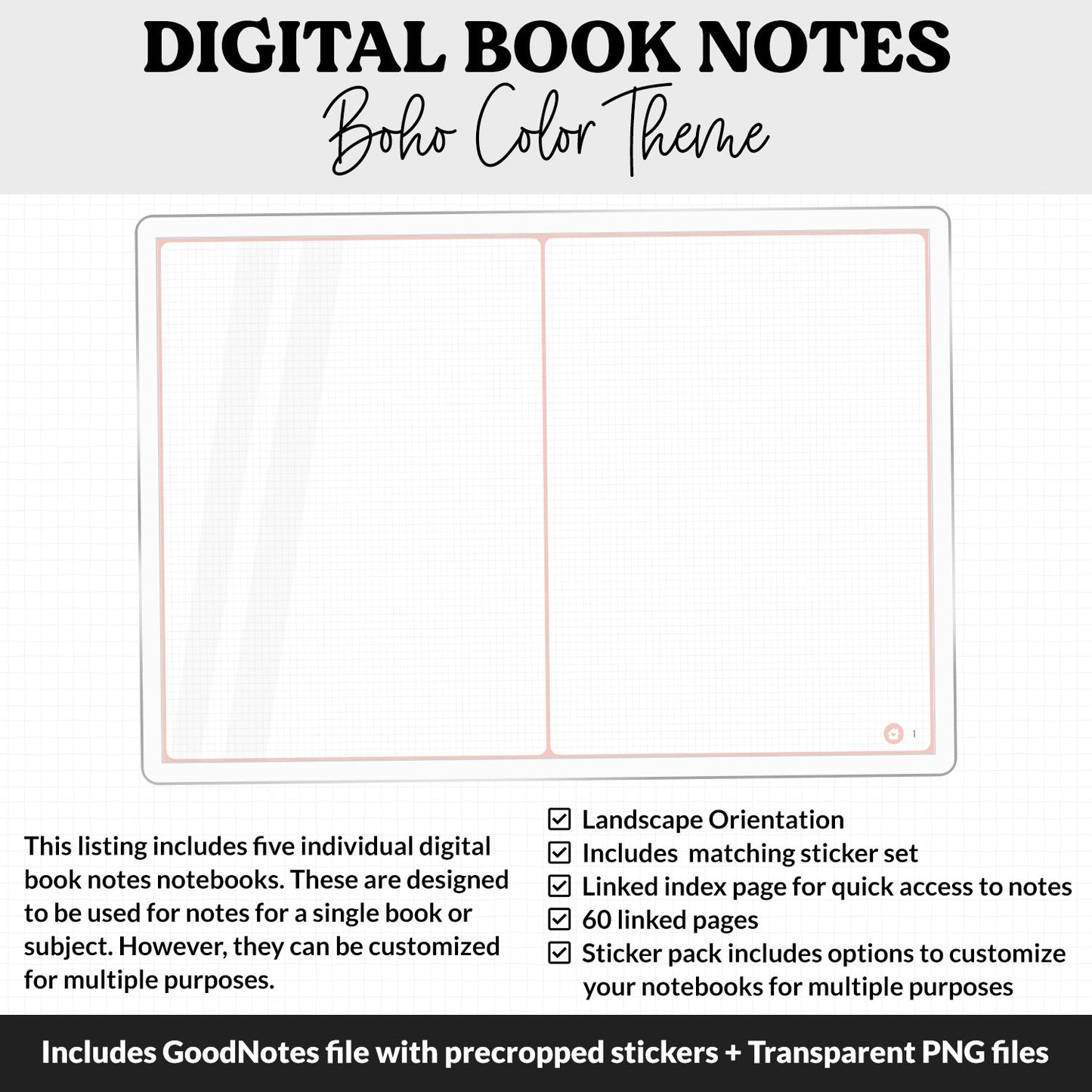 Digital Book Notes Journal Notebook | Boho | GoodNotes, iPad & Android