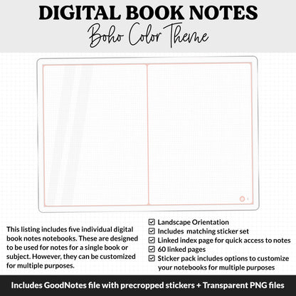 Digital Book Notes Journal Notebook | Boho | GoodNotes, iPad & Android