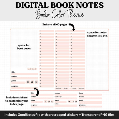 Digital Book Notes Journal Notebook | Boho | GoodNotes, iPad & Android