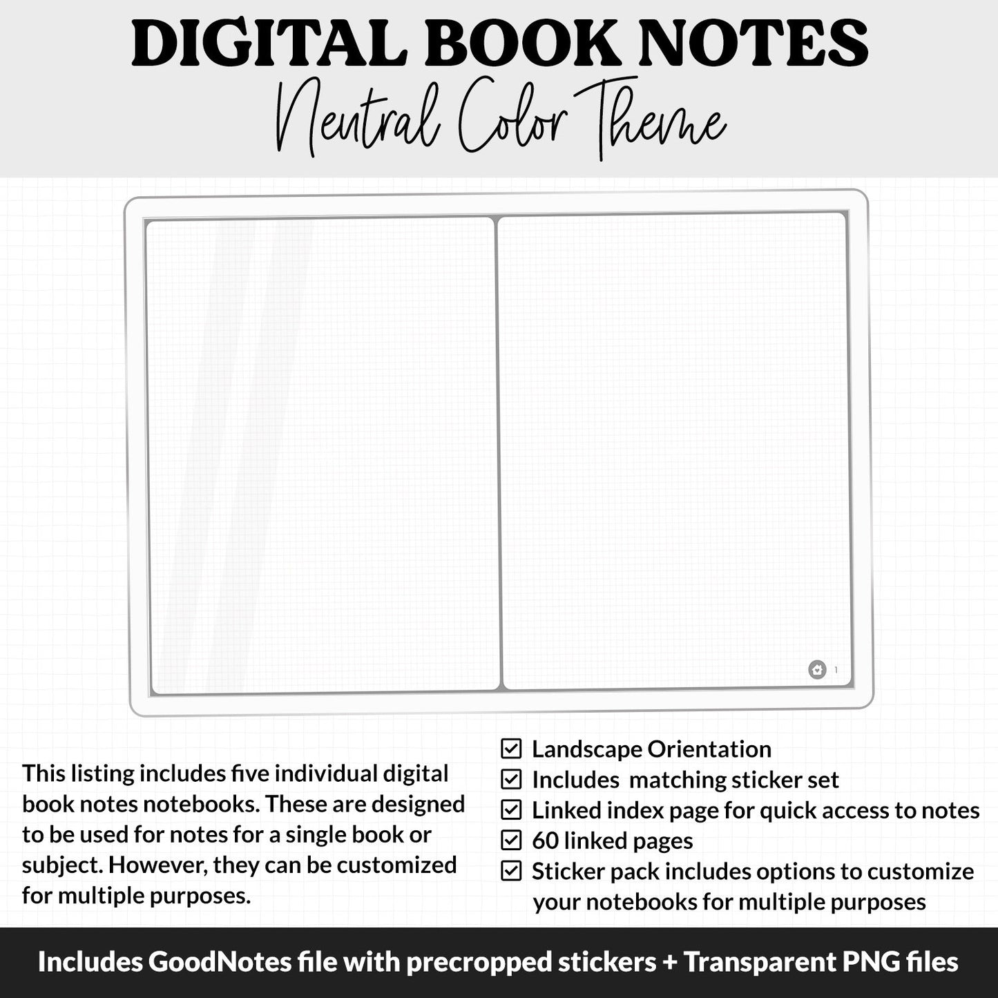Digital Book Notes Journal Notebook | Neutral | GoodNotes, iPad & Android