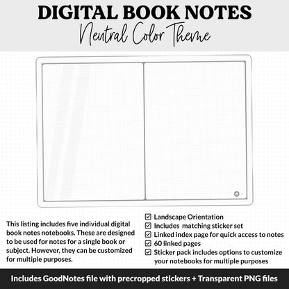 Digital Book Notes Journal Notebook | Neutral | GoodNotes, iPad & Android