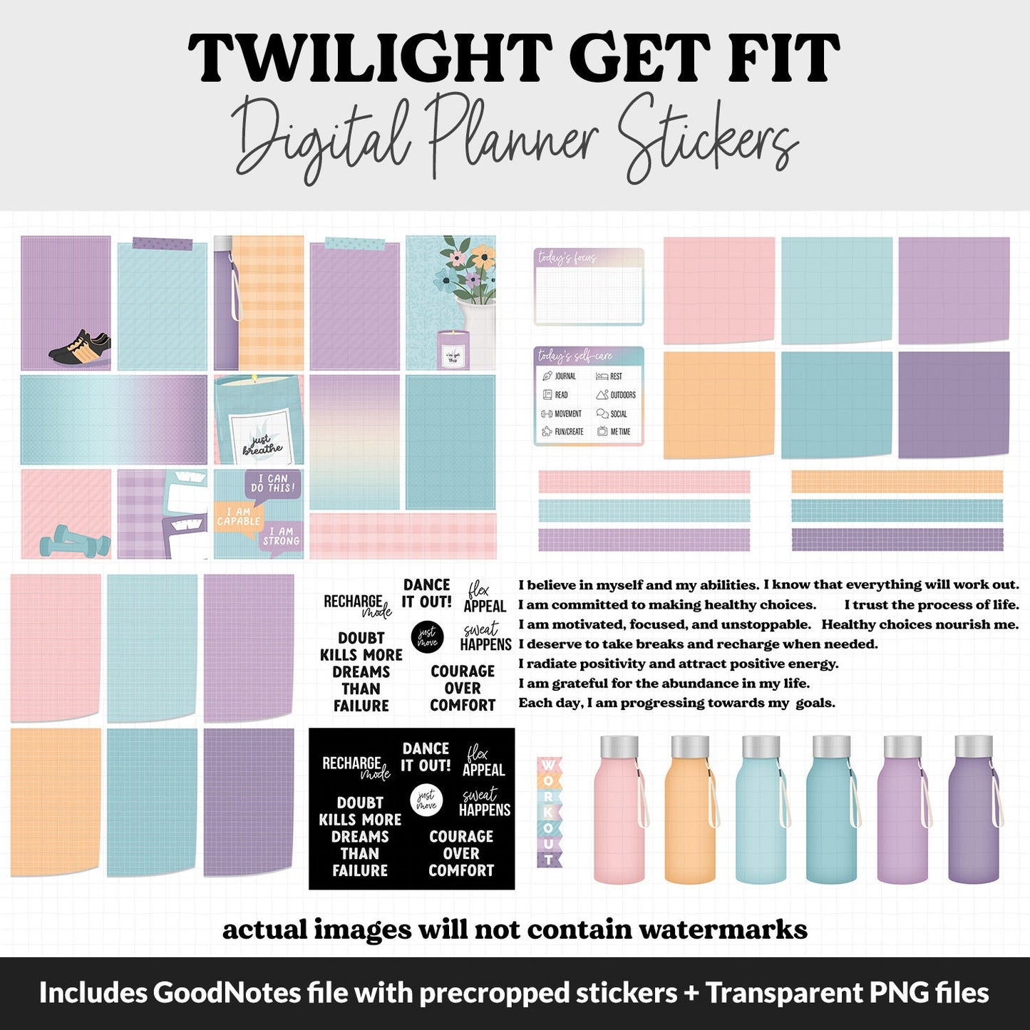 Get Fit Twilight Digital Stickers | GoodNotes & iPad | Fitness, Health, Self-Care, Workout