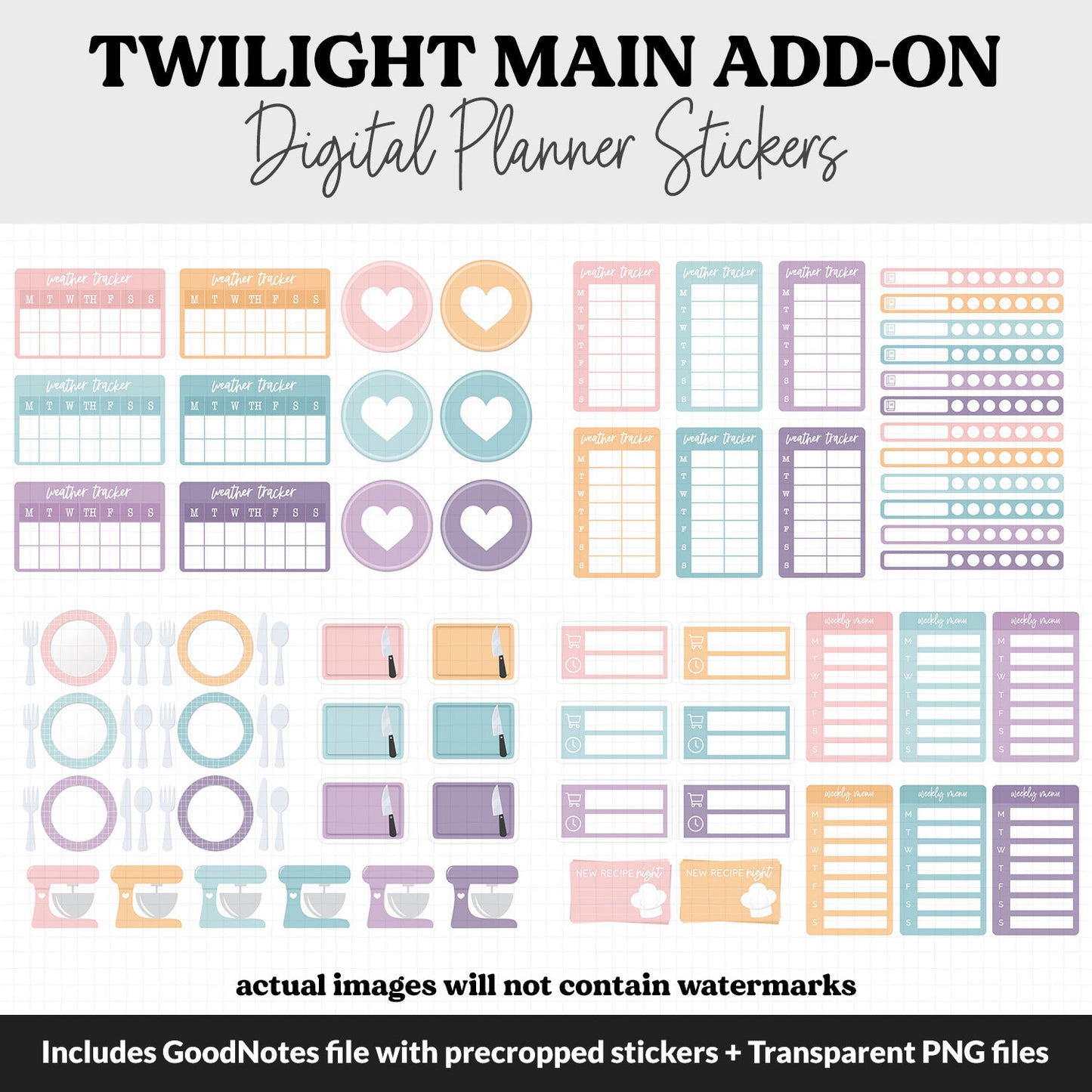 Twilight Add-On Digital Stickers | GoodNotes & iPad | Trackers, Budget, Meal Planning, Health, Habits