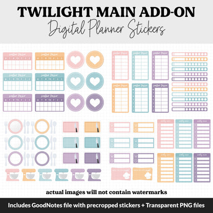 Twilight Add-On Digital Stickers | GoodNotes & iPad | Trackers, Budget, Meal Planning, Health, Habits