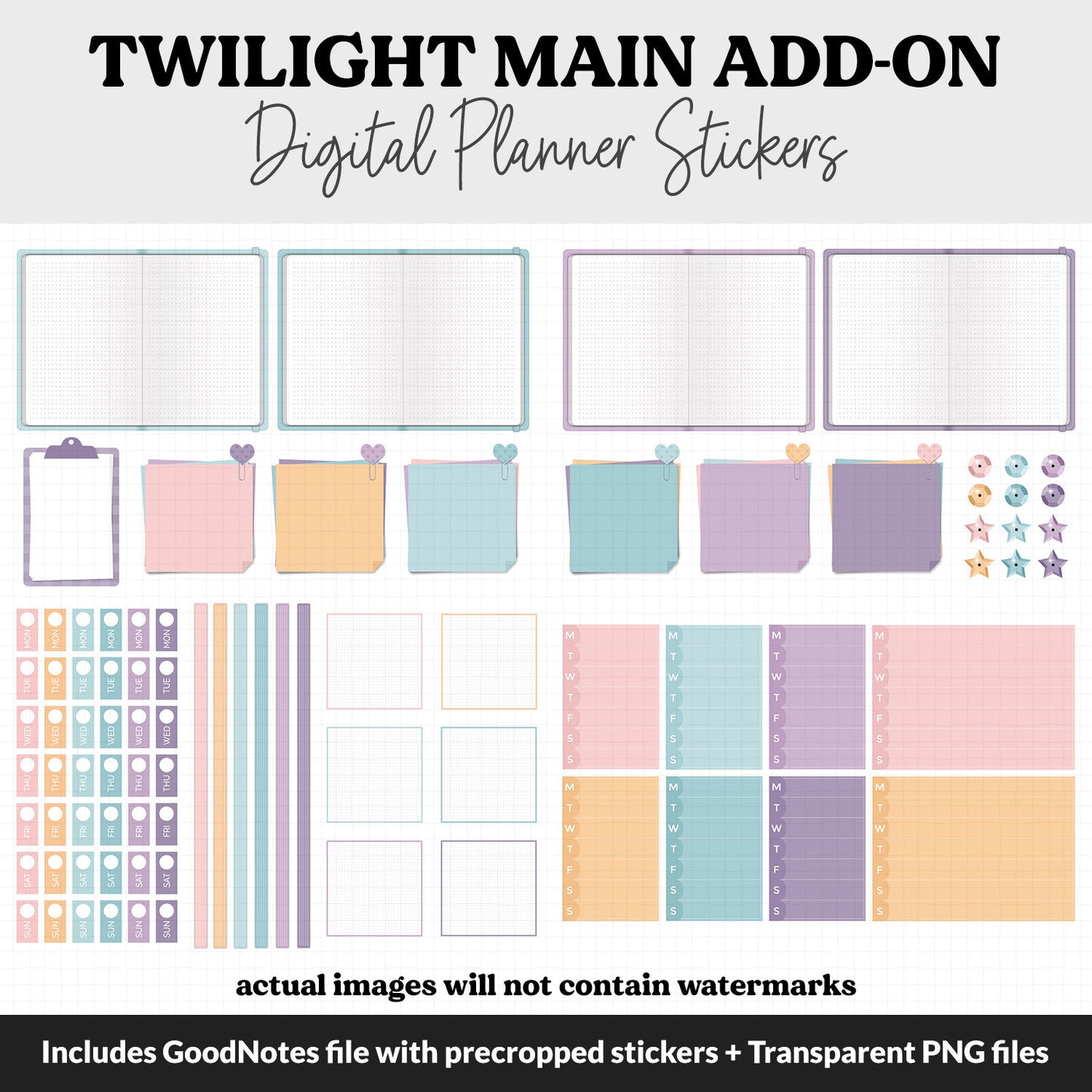Twilight Add-On Digital Stickers | GoodNotes & iPad | Trackers, Budget, Meal Planning, Health, Habits