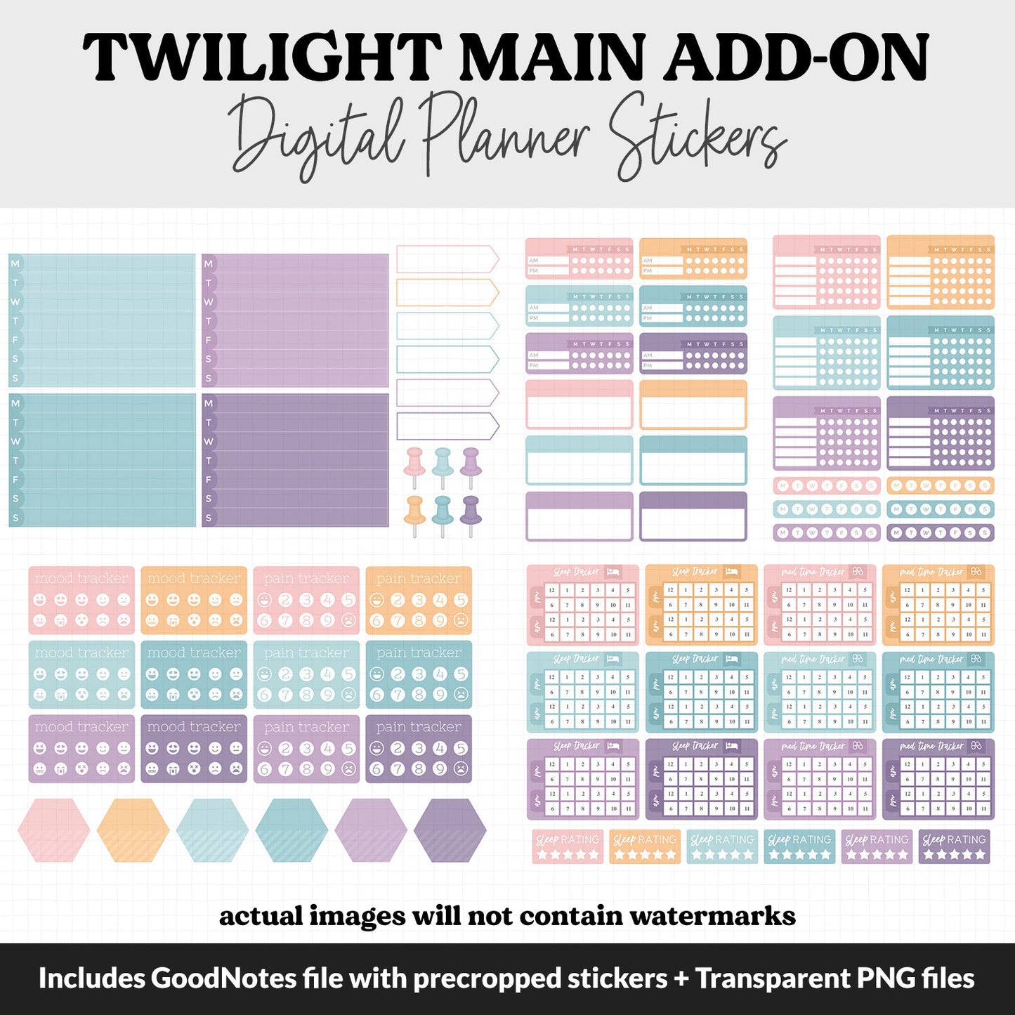 Twilight Add-On Digital Stickers | GoodNotes & iPad | Trackers, Budget, Meal Planning, Health, Habits