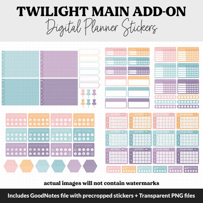 Twilight Add-On Digital Stickers | GoodNotes & iPad | Trackers, Budget, Meal Planning, Health, Habits