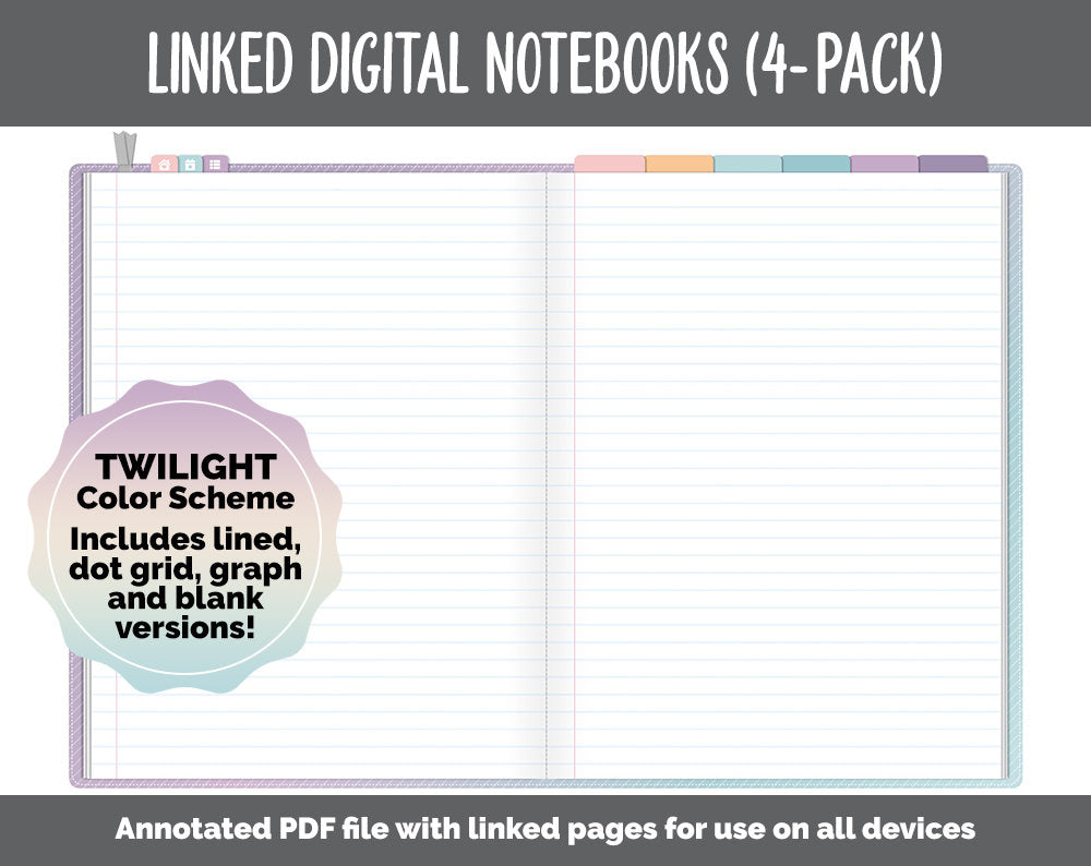 Linked Digital Notebooks 4- Pack | Twilight Theme | GoodNotes, iPad & Android