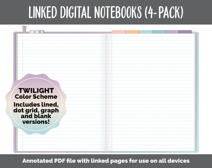 Linked Digital Notebooks 4- Pack | Twilight Theme | GoodNotes, iPad & Android