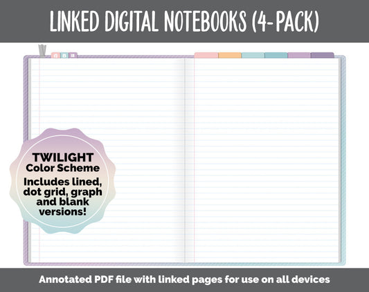 Linked Digital Notebooks 4- Pack | Twilight Theme | GoodNotes, iPad & Android