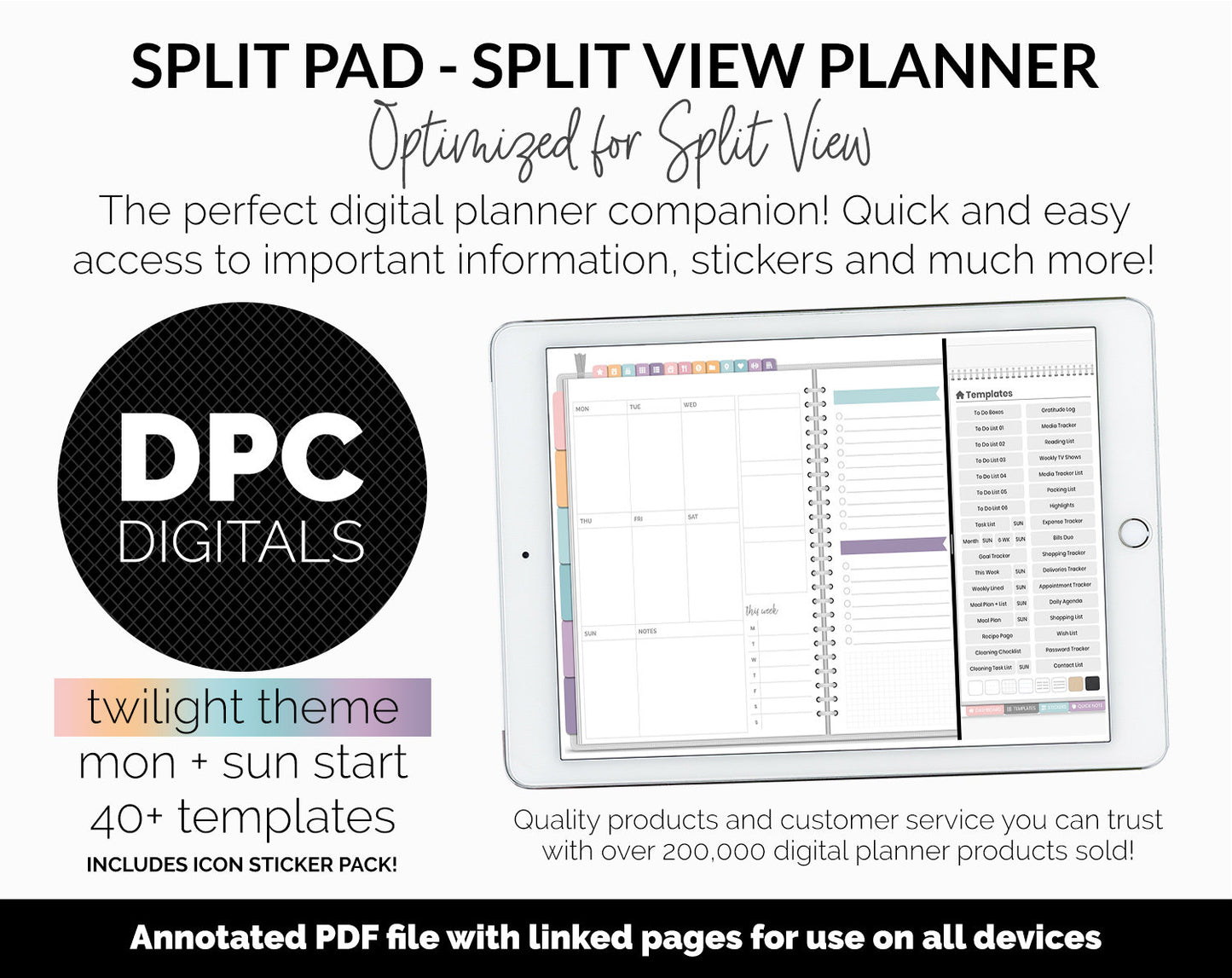 Split Pad | Split View Digital Planner | Twilight Theme | GoodNotes & iPad