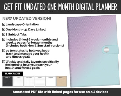 Undated Get Fit One Month Digital Planner | Twilight Theme | GoodNotes, iPad & Android | Fitness, Self-Care, Health, Workout