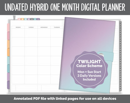 Undated Hybrid One Month Digital Planner | Twilight Theme | GoodNotes, iPad & Android