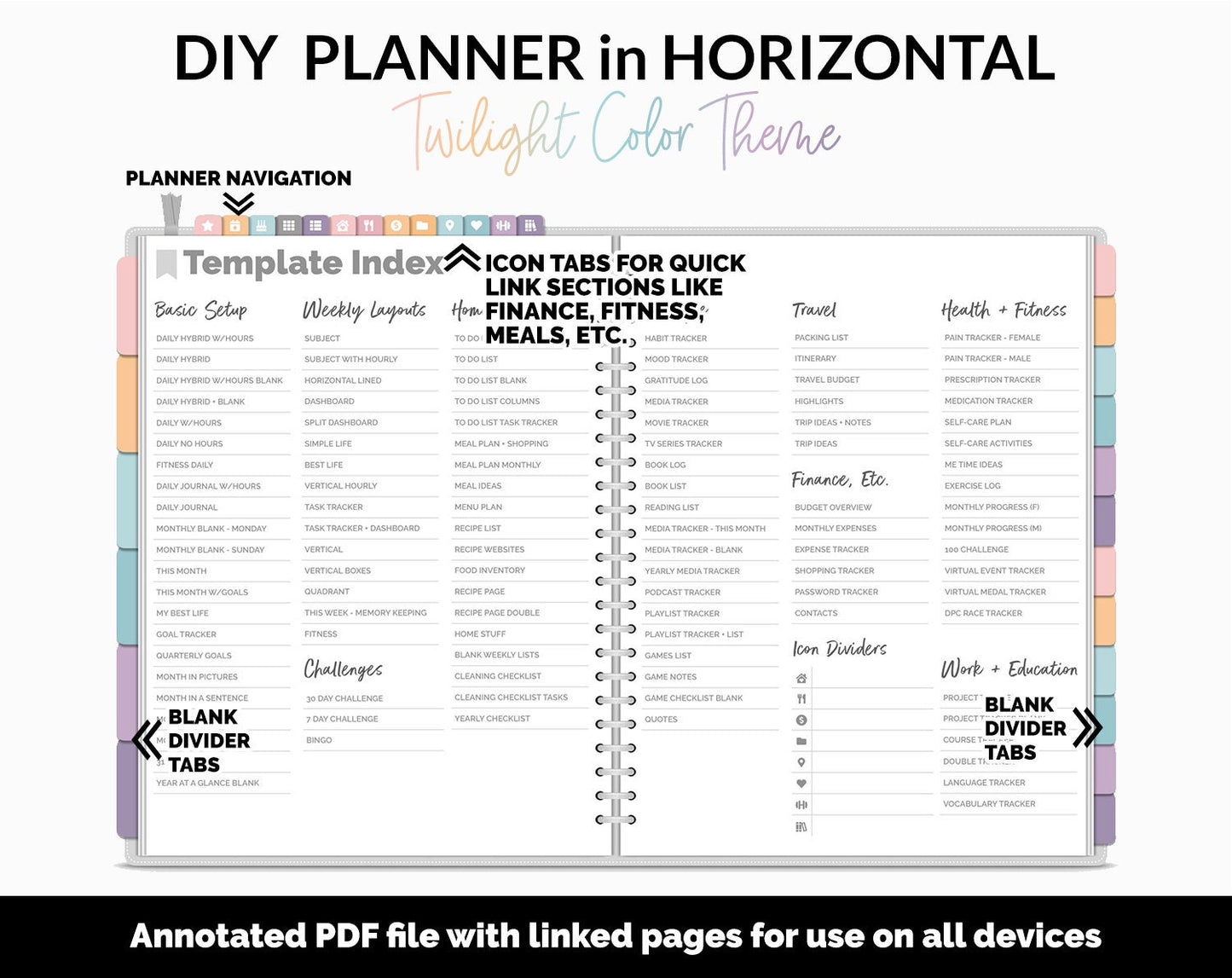 DIY Horizontal Digital Planner | Twilight Theme | Goodnotes, iPad & Android